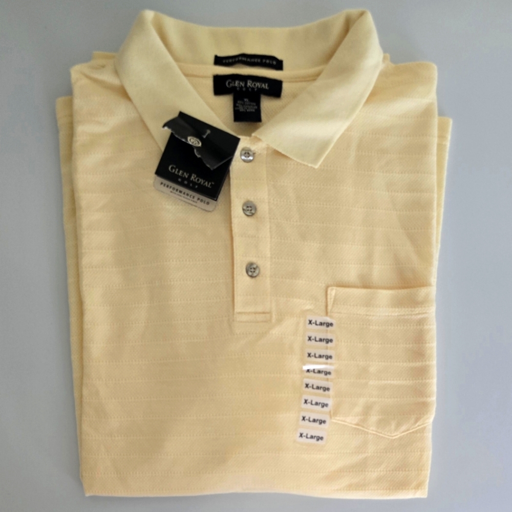NWT Glen Royal Golf Performance Polo Shirt  XL Yellow Short Sleeve Pocket Polo